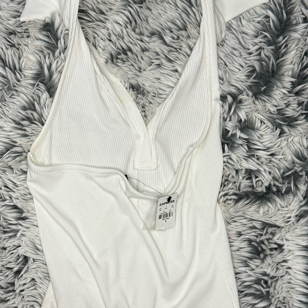 Express Ivory Ribbed Halter Bodysuit - Picture 2 of 3